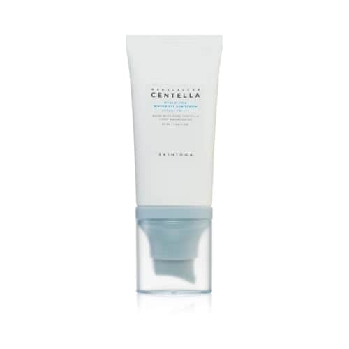 Tube blanc à capuchon bleu transparent du sérum solaire SKIN1004 Madagascar Centella Hyalu-Cica Water-Fit Sun Serum SPF 50+