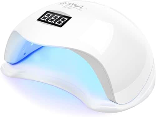 Lampe UV/LED SUNUV SUN5 blanche en dôme, écran LCD sur le dessus et fond plat amovible