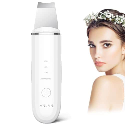 Épurateur de peau ANLAN blanc, lame métallique au sommet, voyants des quatre modes et bouton rond sur la face