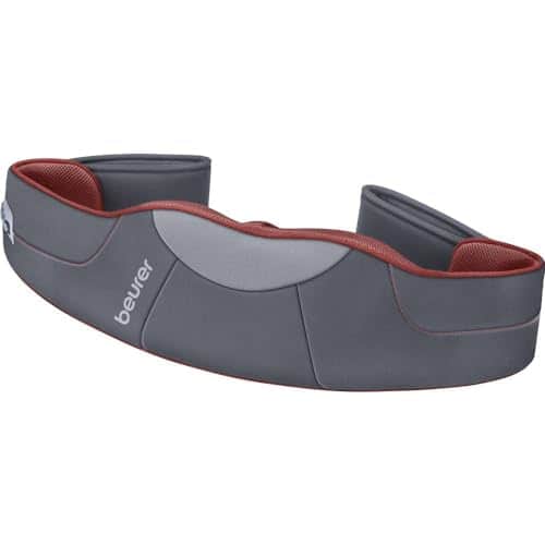 Masseur de nuque Beurer MG 151 gris anthracite en forme de U, à doublure rouge brique, avec un passant pour la main à chaque extrémité