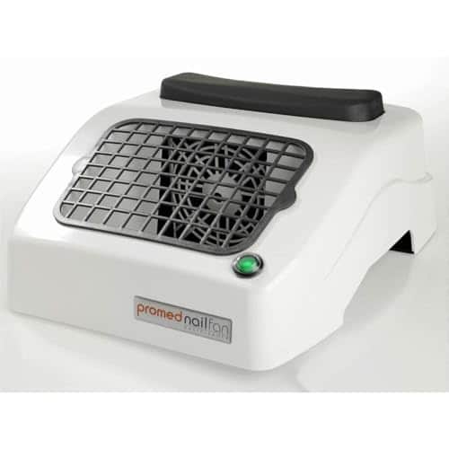 Aspirateur à ongles Promed Nailfan blanc, grille grise sur le dessus et coussin noir pour poser la main