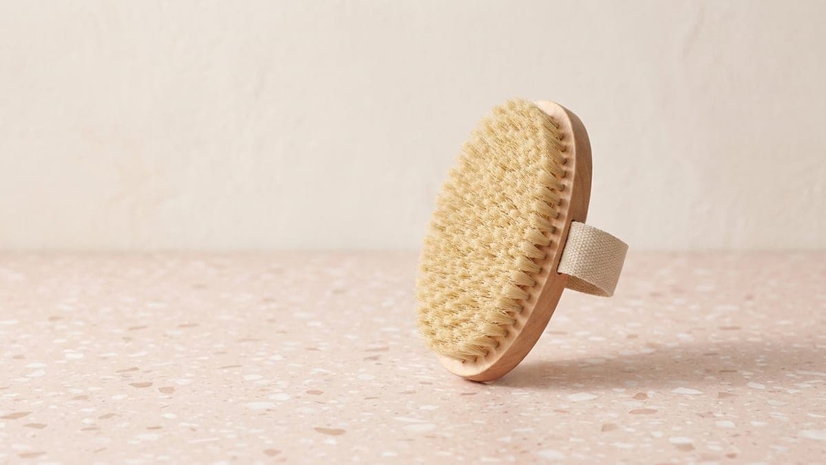 Brosse de brossage à sec en bois, poils naturels, avec une sangle pour passer la main
