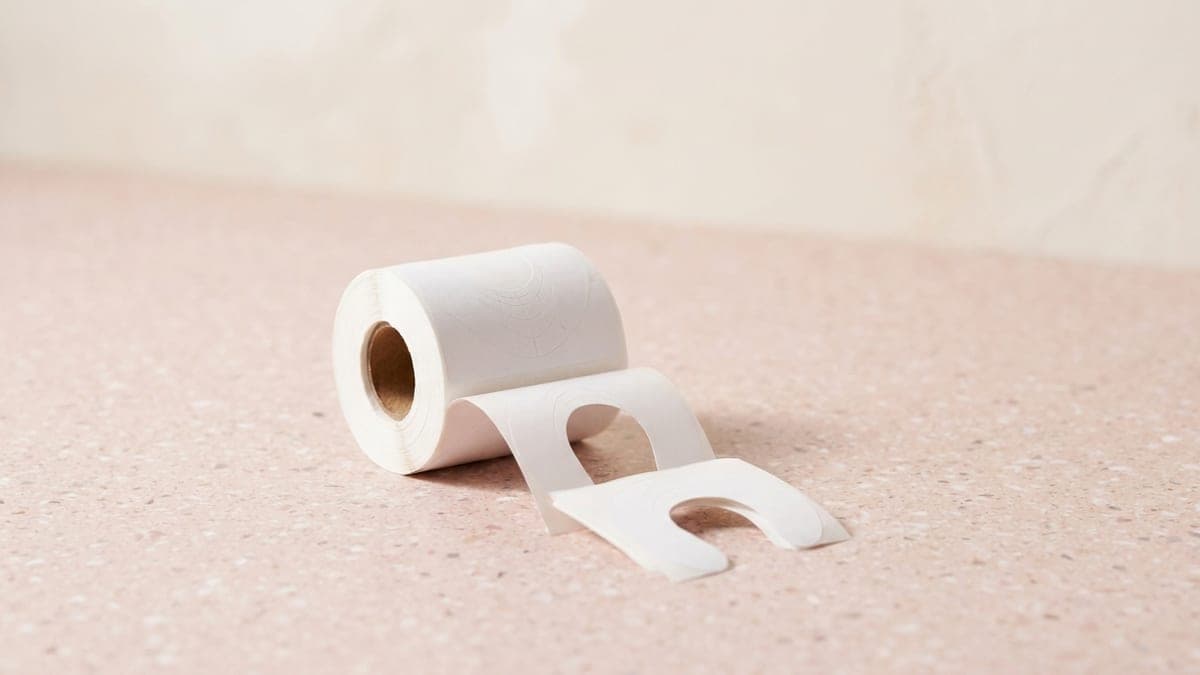 Rouleau de chablons adhésifs pour ongles, un chablon détaché devant