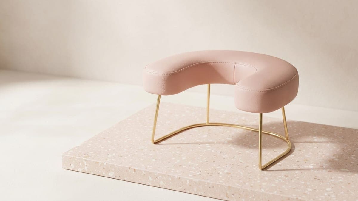 Repose-main de manucure en U, en simili-cuir rose sur pied doré