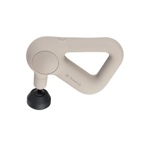 Pistolet de massage Theragun Relief couleur sable, poignée en triangle, embout boule noir