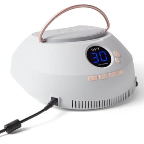 Lampe LED OPI Star Light blanche à coque en partie métallique, écran et touches de minuterie sur le dessus