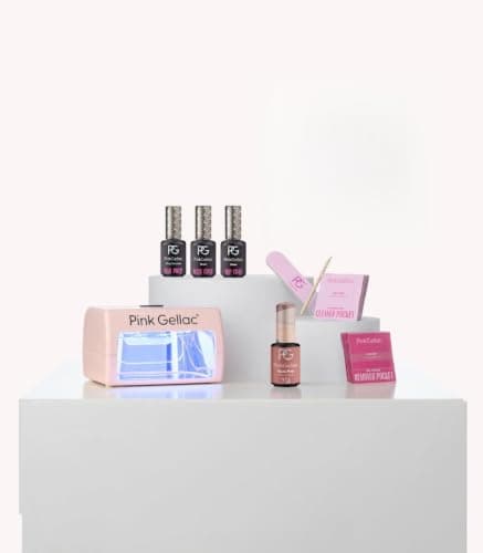 Petit coffret Pink Gellac avec lampe LED compacte rose et trois flacons de 8 ml