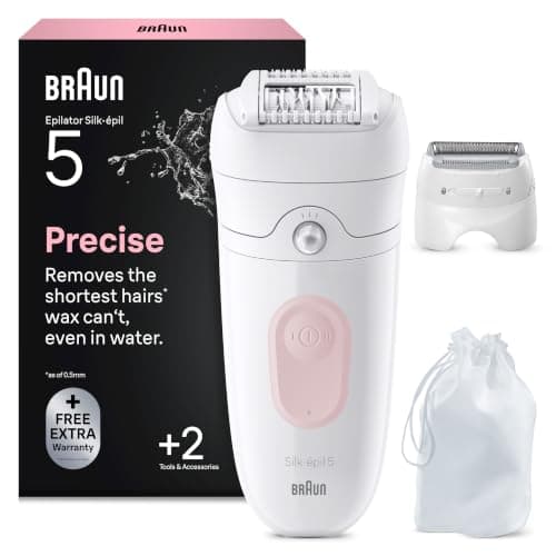 Épilateur électrique Braun Silk·épil 5 blanc et rose, sans fil, avec sa tête de rasage