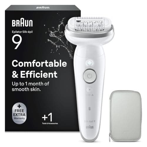 Épilateur électrique Braun Silk·épil 9 argenté, sans fil, avec sa tête large à pinces