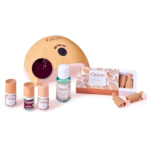 Kit Ôdass Paris avec lampe LED blanche, flacons à bouchon en bois, dissolvant et pinces de dépose