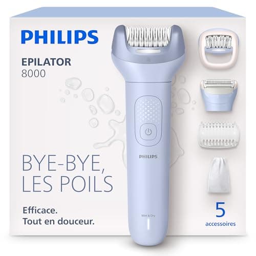 Épilateur électrique Philips série 8000 blanc, sans fil, avec son guide ProGuide sur la tête