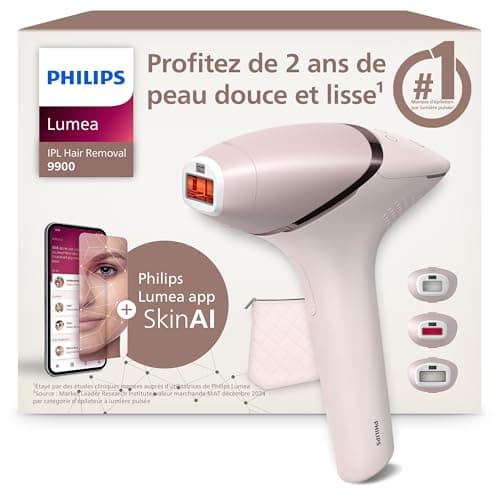 Épilateur à lumière pulsée Philips Lumea série 9900 sans fil, blanc et doré, avec ses embouts corps, visage et précision