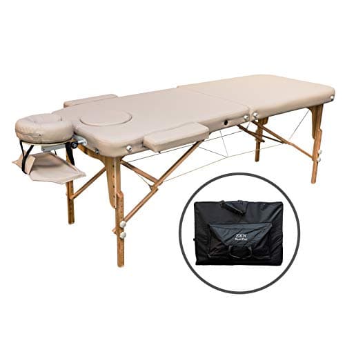 Table de massage pliante Zen Mobile Basic III Flat crème, plateau d'une seule longueur avec trou visage, pieds en hêtre massif