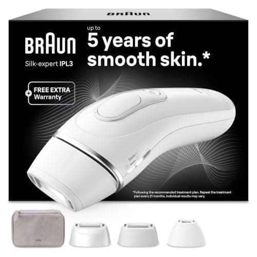 Épilateur à lumière pulsée Braun Silk·expert Pro 3 PL3230 blanc et argent, avec ses têtes standard, large et de précision