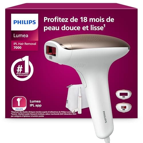 Épilateur à lumière pulsée Philips Lumea série 7000 blanc, avec son embout pour le corps, son embout visage et sa tondeuse-stylo