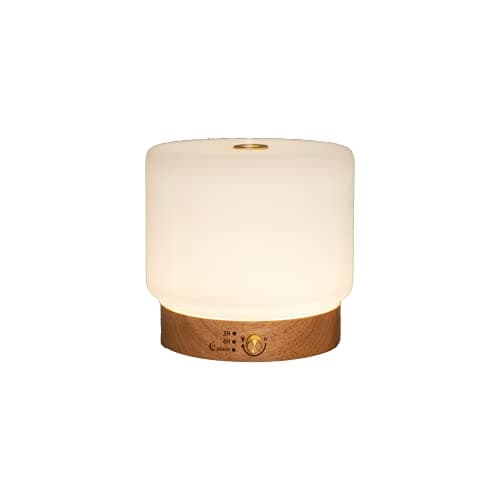 Diffuseur ultrasonique Aroflora Lisalia, cloche en verre gravé sur base en bois d'hévéa et variateur doré
