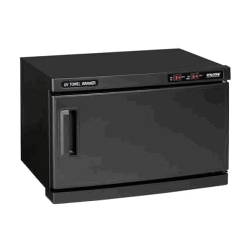 Armoire chauffe-serviettes Efalock noire à porte pleine, poignée verticale et commandes sur le bandeau supérieur
