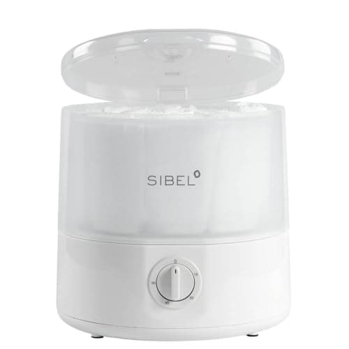 Pot chauffe-serviettes rond Sibel Axelle blanc, couvercle transparent et bouton rotatif en façade